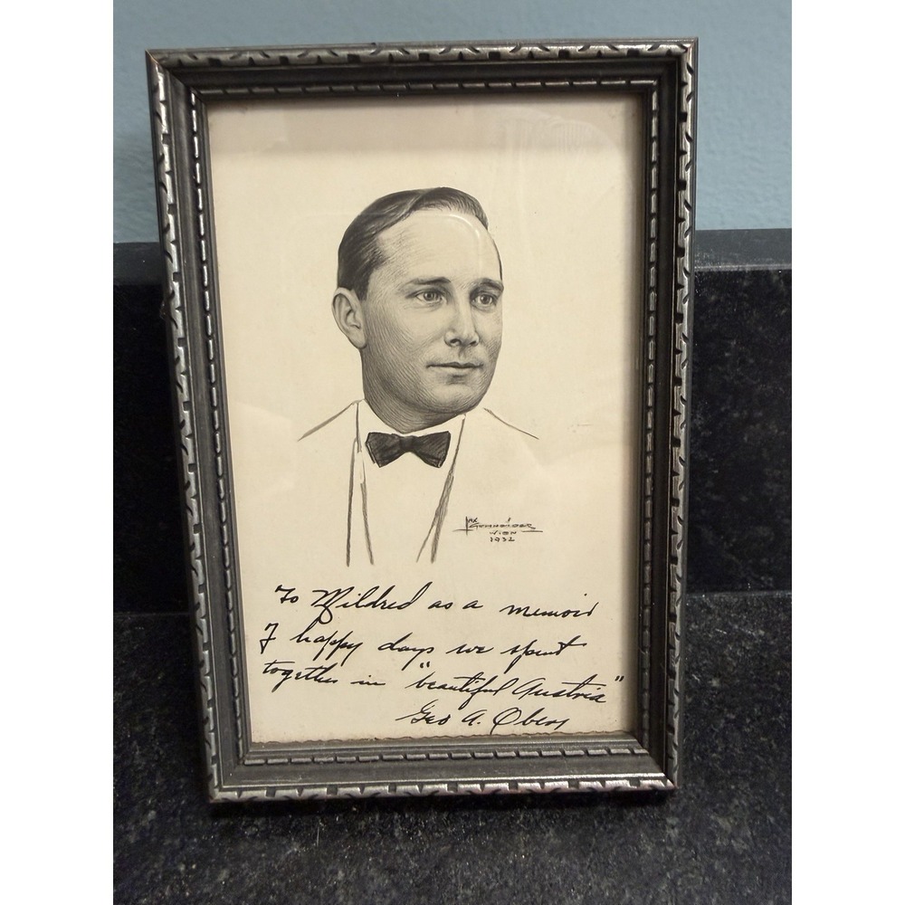 Vintage 1932 Vienna Signed Portrait Print Max Tennidor Framed Austria Art